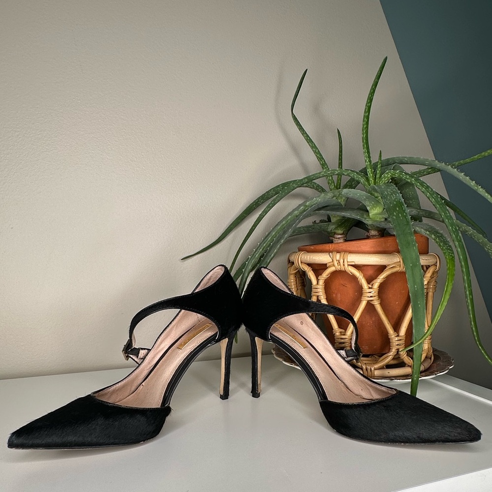Louise et Cie Black Calf Hair d’Orsay Heels Pointed Toe Stiletto Pumps Size 8.5 - Picture 3 of 14